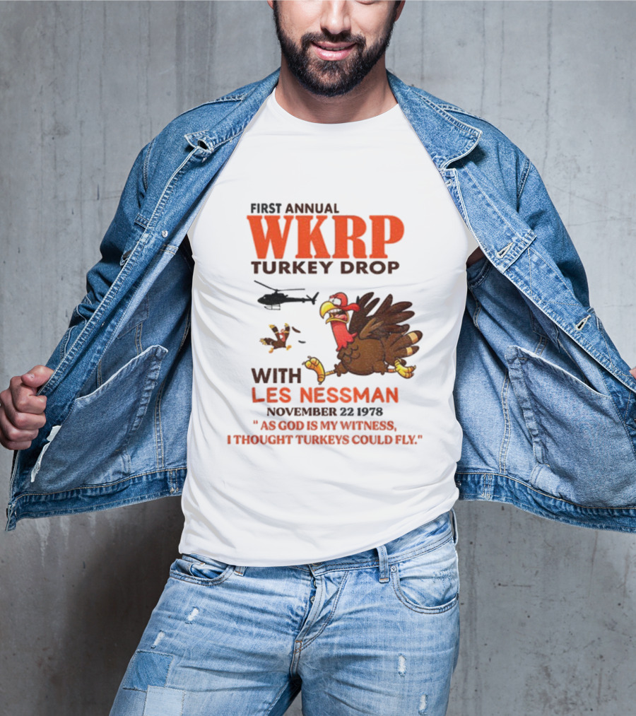 Vintage WKRP Turkey Drop First Annual With Les Nessman As God Is My Witness November T-Shirt