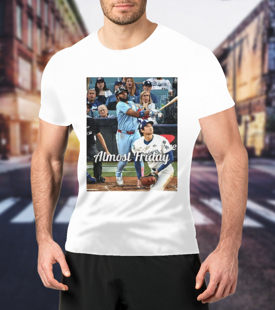 Vladimir Guerrero Jr. Toronto Blue Jays Almost Friday MLB Baseball Action T-Shirt