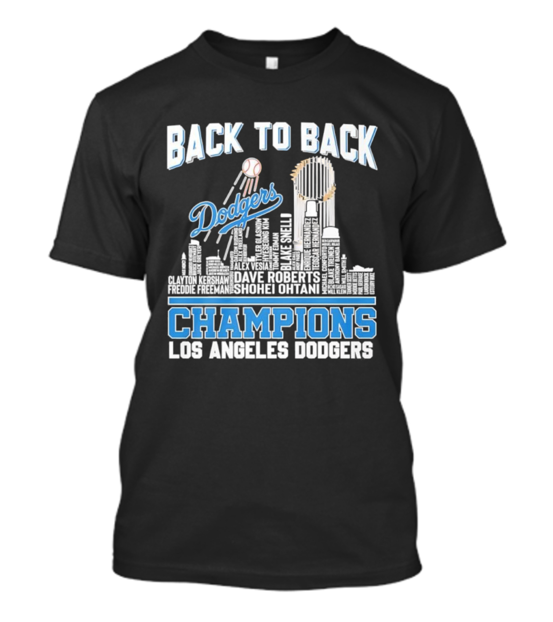 Back To Back Champions Dodgers Trophy Los Angeles Skyline T-Shirt