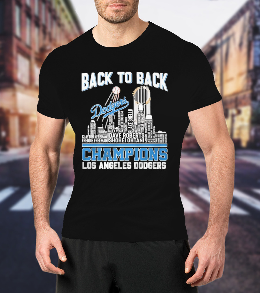 Back To Back Champions Dodgers Trophy Los Angeles Skyline T-Shirt
