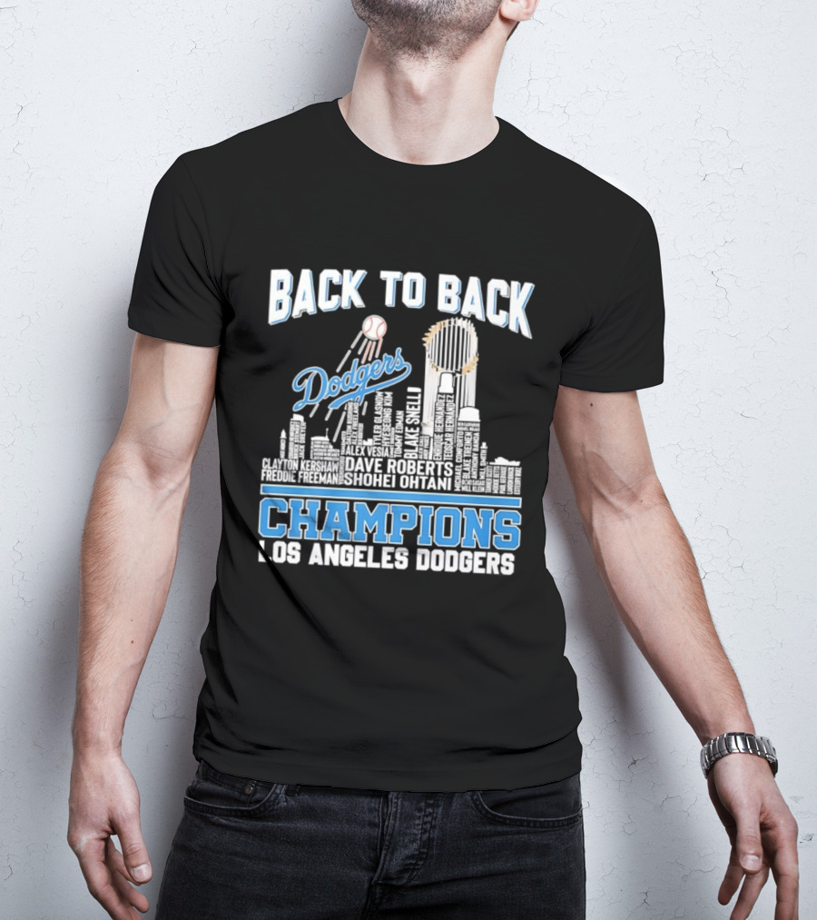 Back To Back Champions Dodgers Trophy Los Angeles Skyline T-Shirt