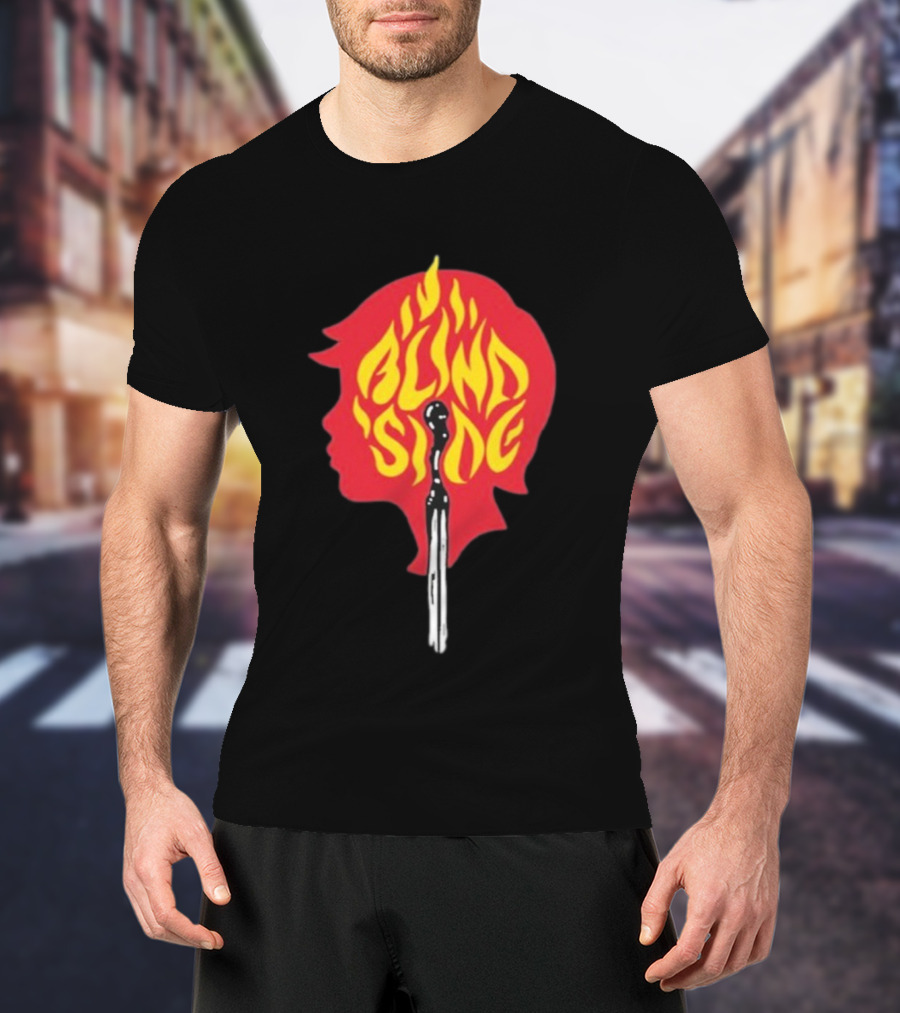 Blind Side Flaming Head Silhouette Design T-Shirt
