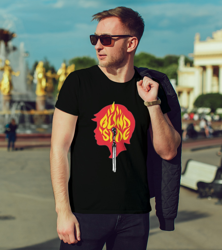 Blind Side Flaming Head Silhouette Design T-Shirt