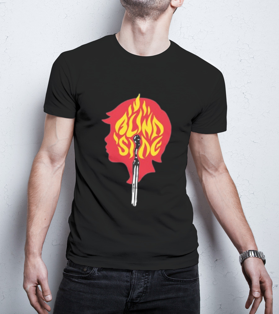 Blind Side Flaming Head Silhouette Design T-Shirt
