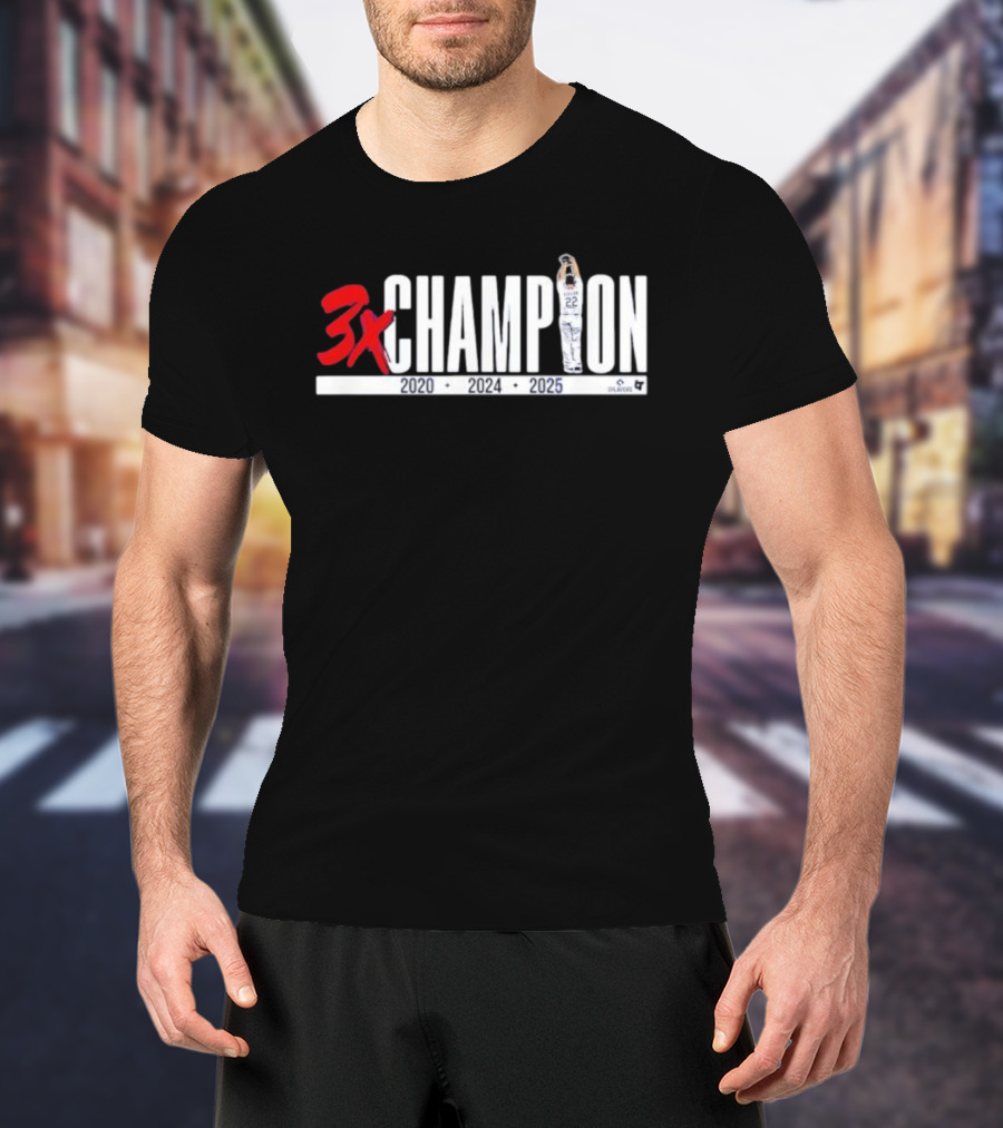 3x Champion 2020 2024 2025 Los Angeles Clayton Kershaw 22 T-Shirt