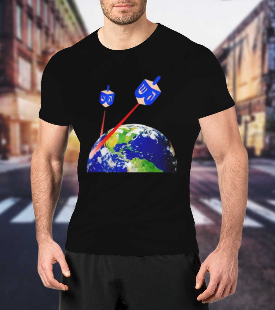 Dreidel Laser Beams Earth Jewish Humor T-Shirt