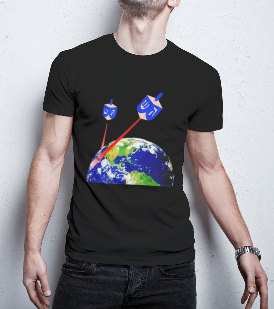 Dreidel Laser Beams Earth Jewish Humor T-Shirt