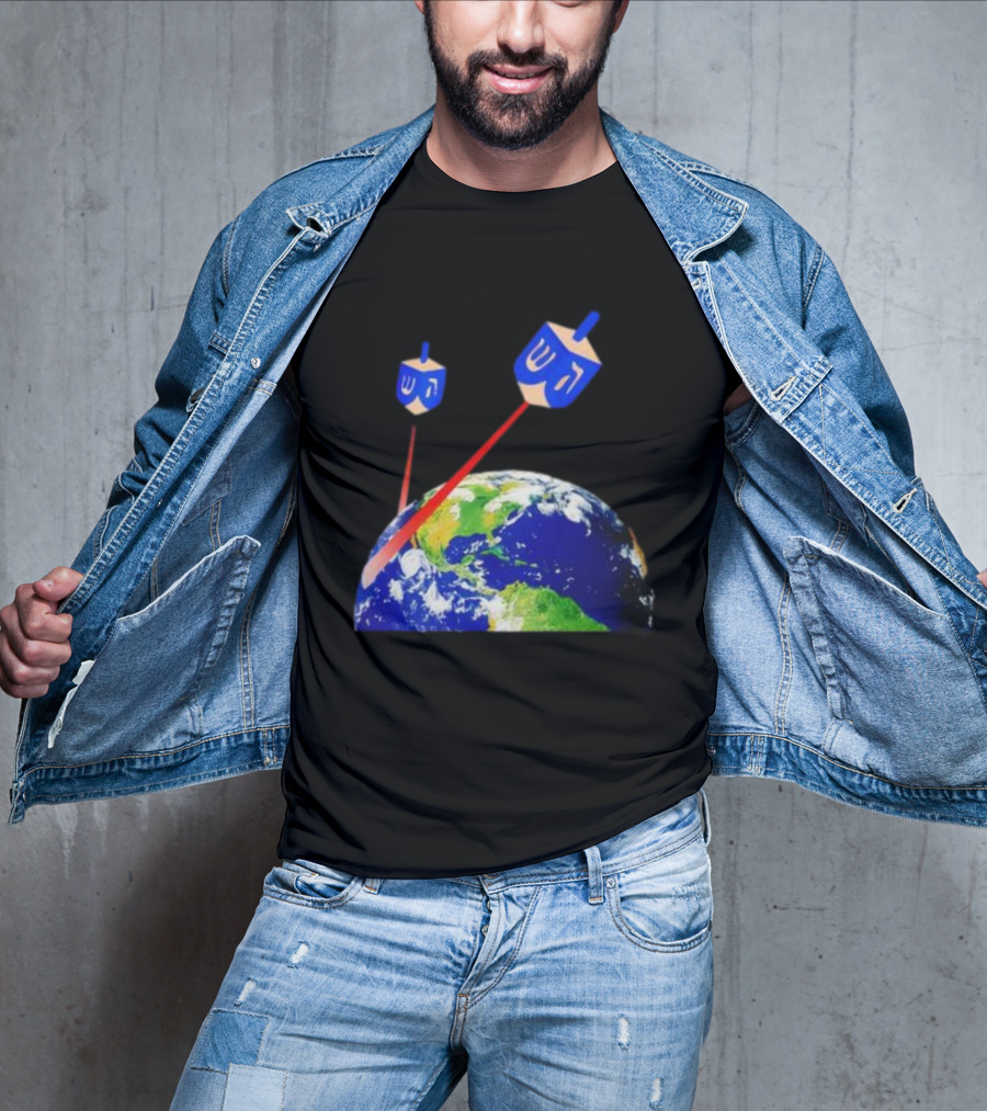 Dreidel Laser Beams Earth Jewish Humor T-Shirt