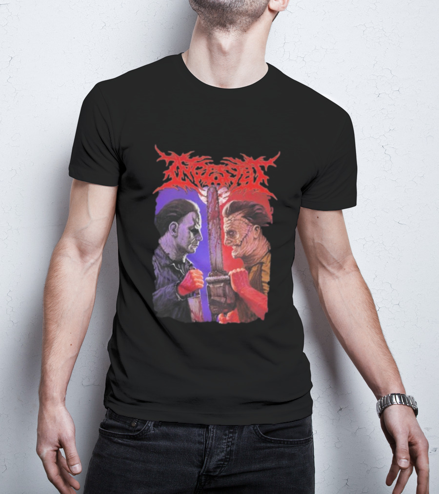 Michael Myers Freddy Krueger Ingested Chainsaw Showdown Graphic T-Shirt