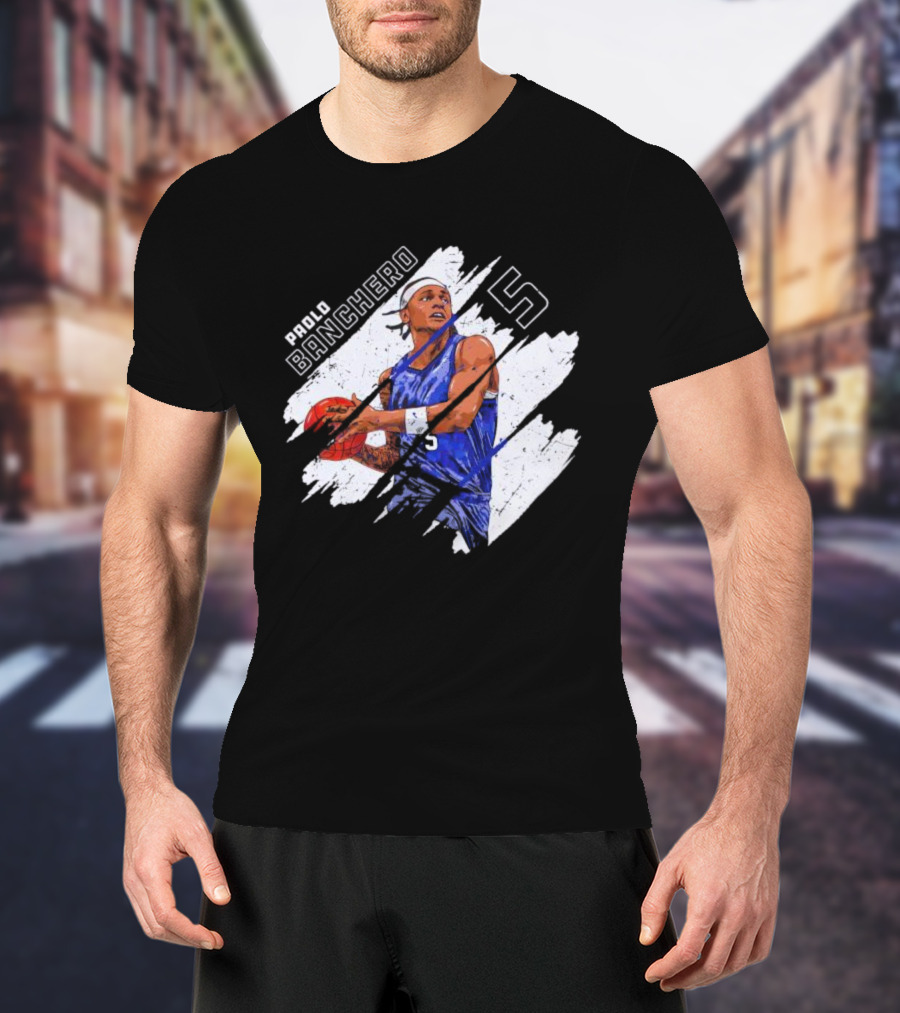 Orlando Magic Paolo Banchero Number 5 Signature Basketball Player Image T-Shirt