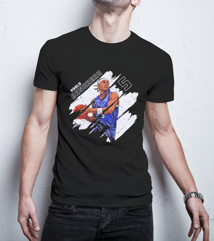 Orlando Magic Paolo Banchero Number 5 Signature Basketball Player Image T-Shirt