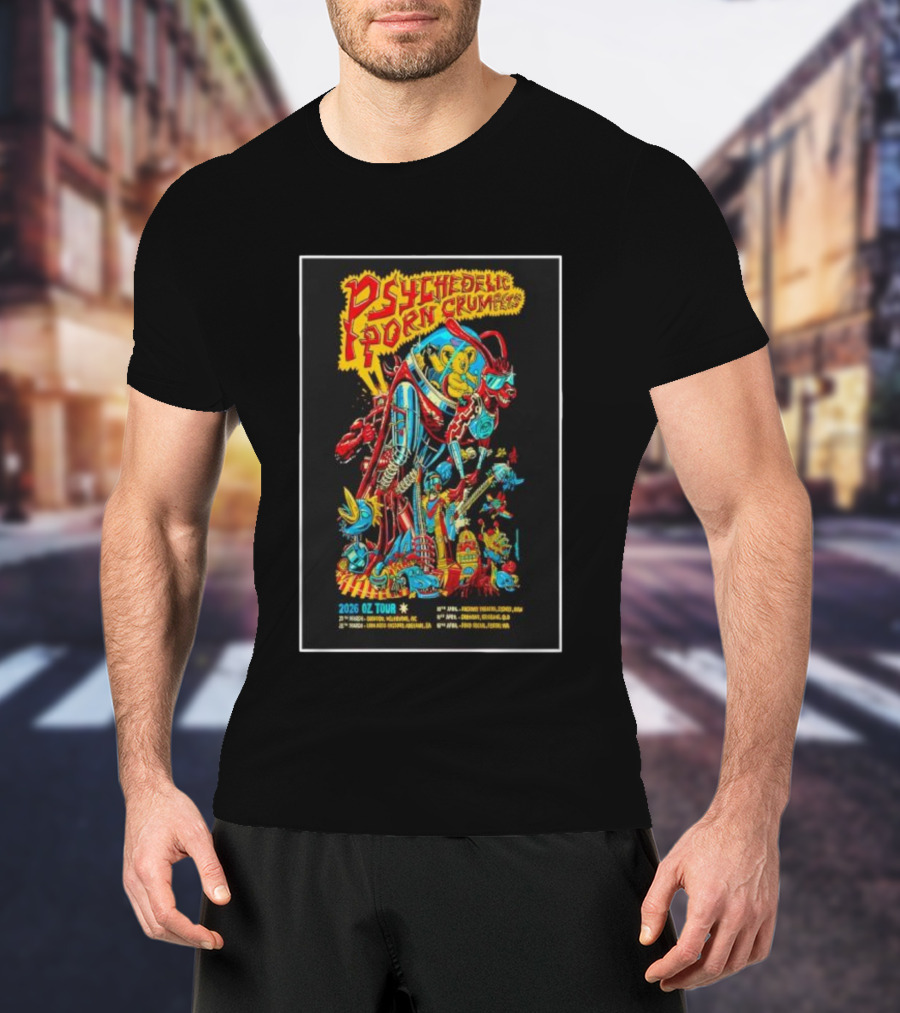 Psychedelic Porn Crumpets 2026 OZ Tour Robot Character Australia Dates T-Shirt