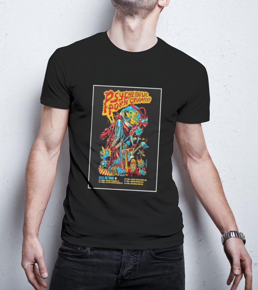 Psychedelic Porn Crumpets 2026 OZ Tour Robot Character Australia Dates T-Shirt