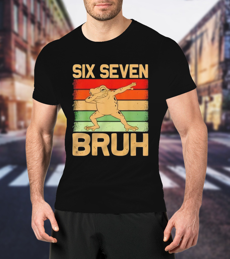 Six Seven Bruh Dab Frog Retro Stripes T-Shirt