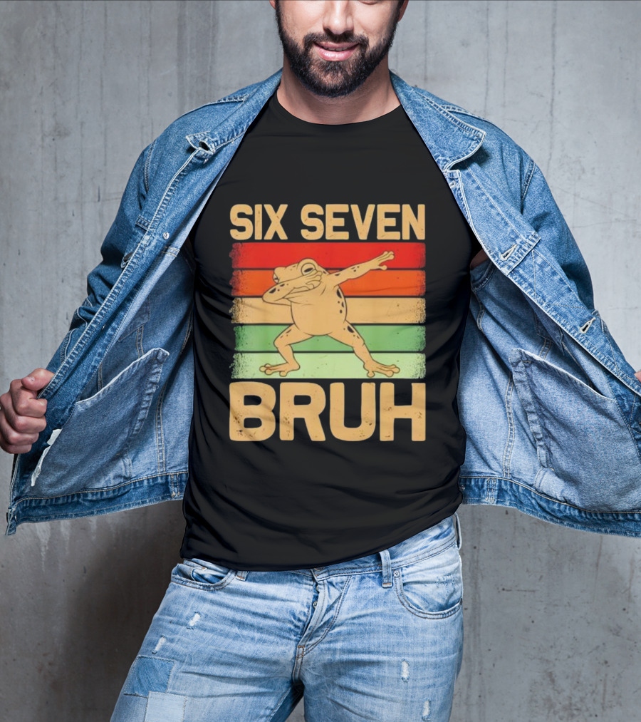 Six Seven Bruh Dab Frog Retro Stripes T-Shirt