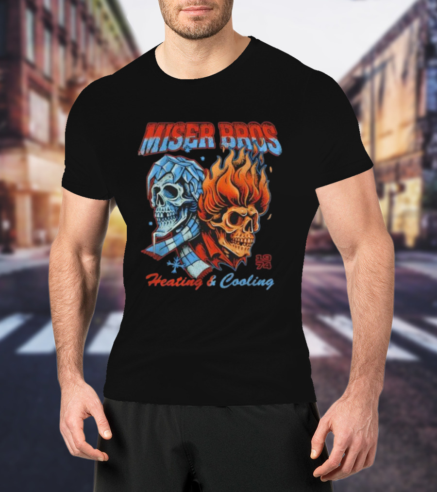 Miser Bros Heating And Cooling 1974 Skull Design T-Shirt