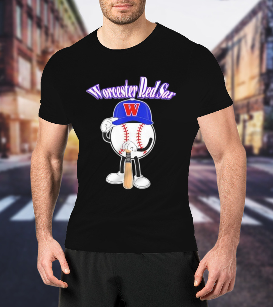 Worcester Red Sox WooSox Baseball Character With Blue Cap And Bat T-Shirt