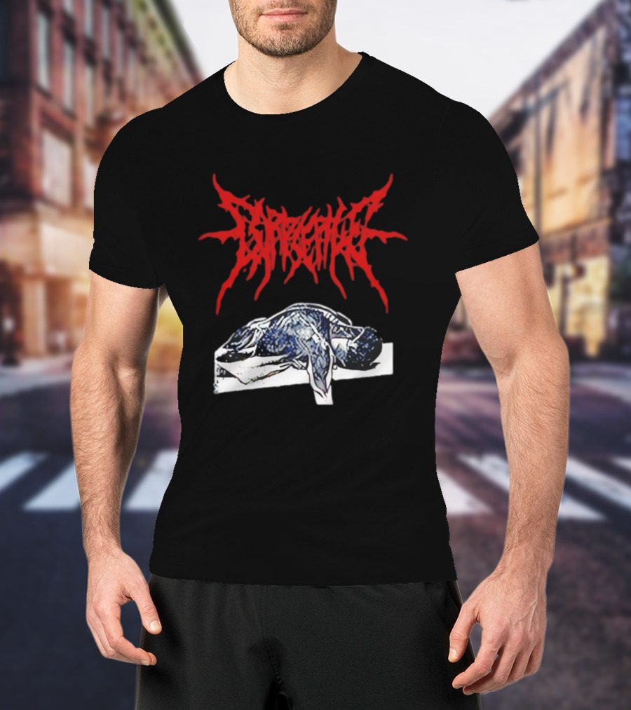 Corpse Pile Horror Extreme Metal Distressed Text Graphic T-Shirt