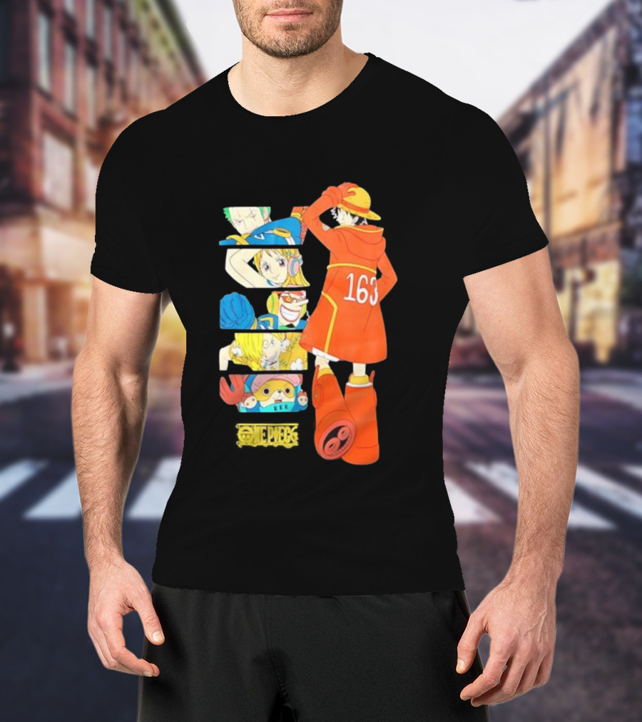Monkey D. Luffy Firefighter Outfit With One Piece Crew Characters 163 T-Shirt