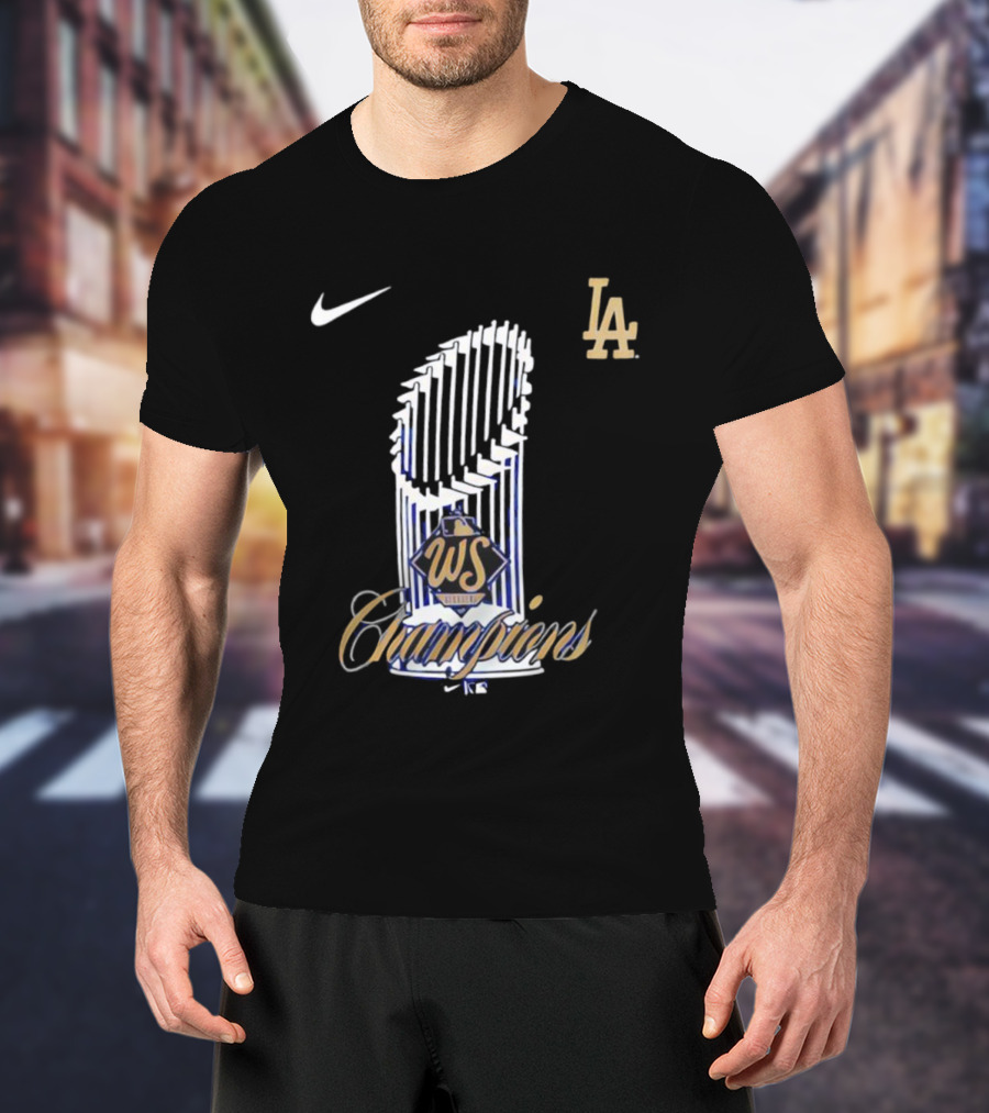 Los Angeles Dodgers 2025 WS Champions Trophy Nike LA T-Shirt
