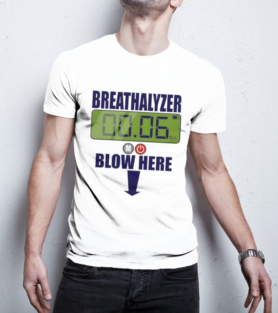 Breathalyzer 00.06 Mg/L Blow Here Power Button Graphic T-Shirt