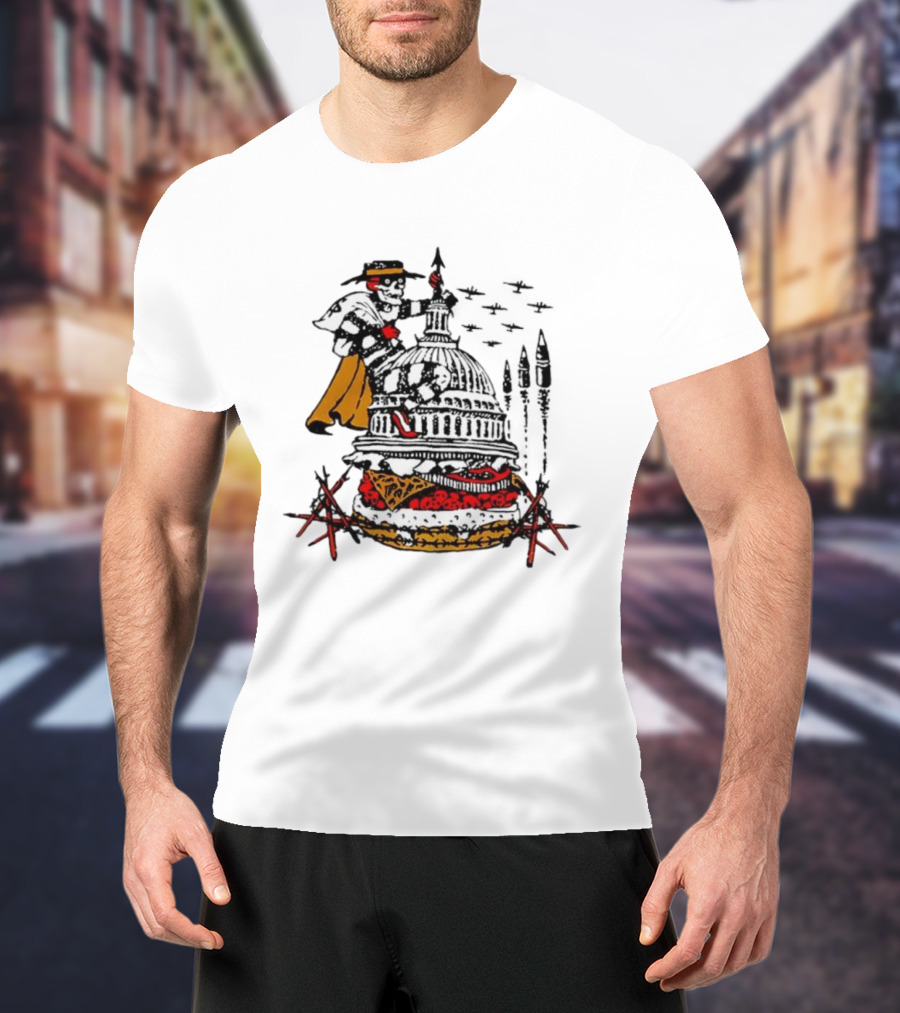 Murder Burger Skeleton Parody Capitol Building Food Mashup T-Shirt
