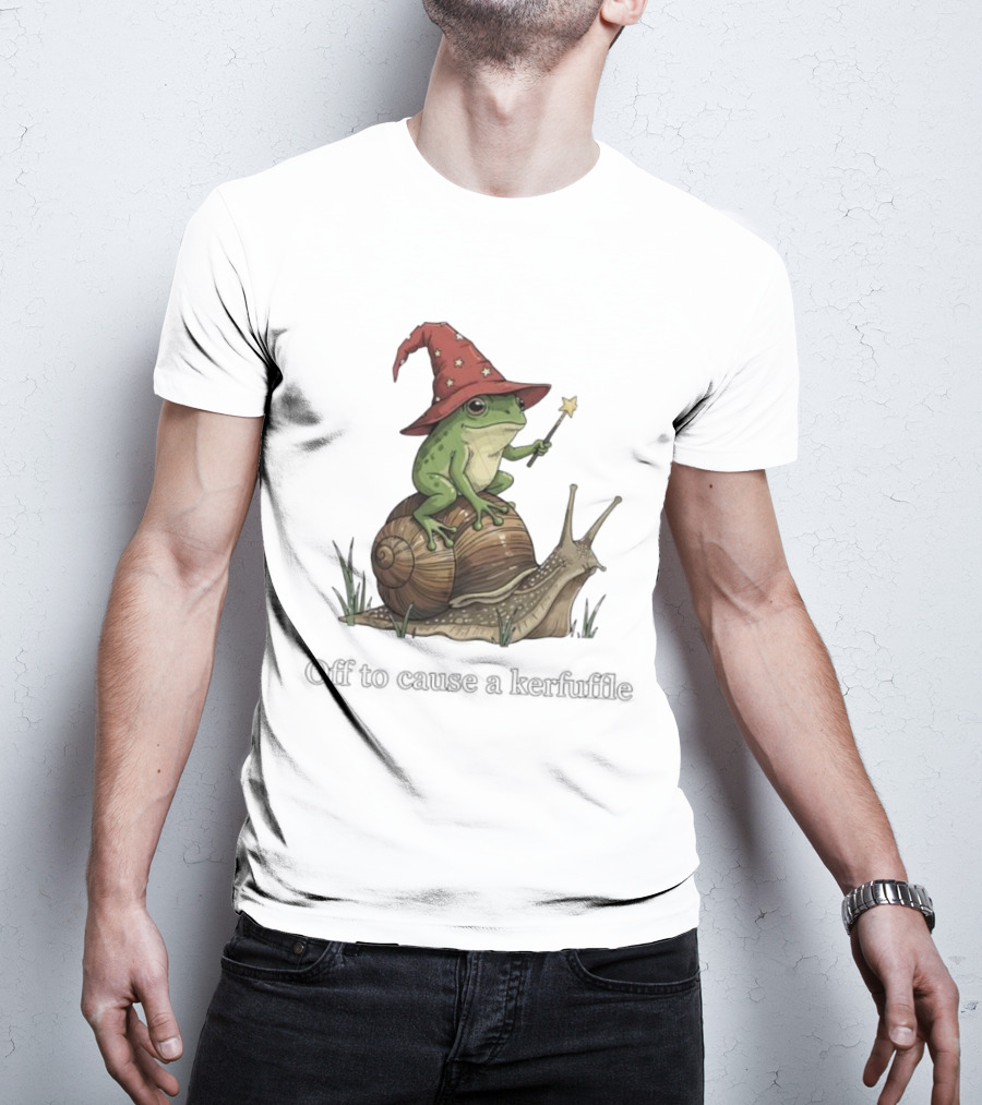 Whimsical Wizard Frog Snail Adventure Off To Cause A Kerfuffle T-Shirt