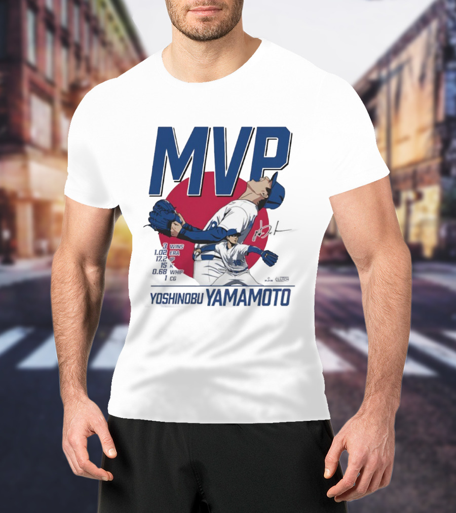 MVP Yoshinobu Yamamoto Three Wins Pitcher ERA Los Angeles Dodgers T-Shirt