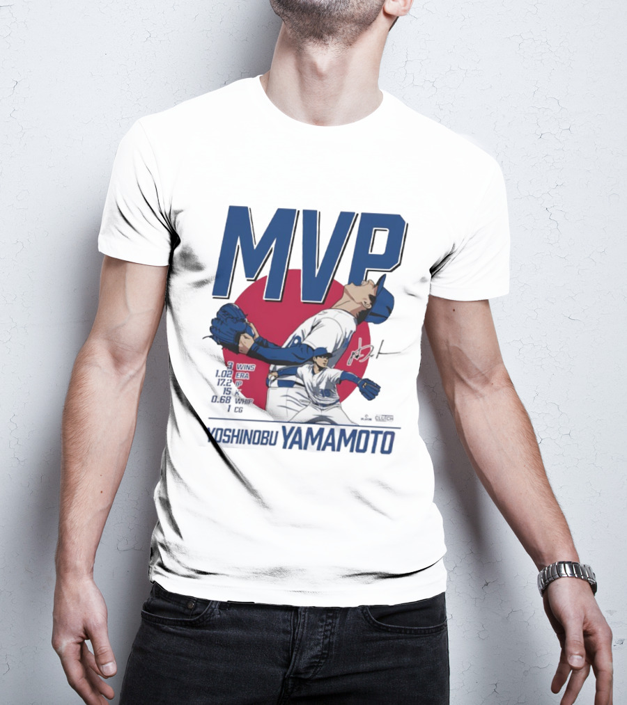 MVP Yoshinobu Yamamoto Three Wins Pitcher ERA Los Angeles Dodgers T-Shirt