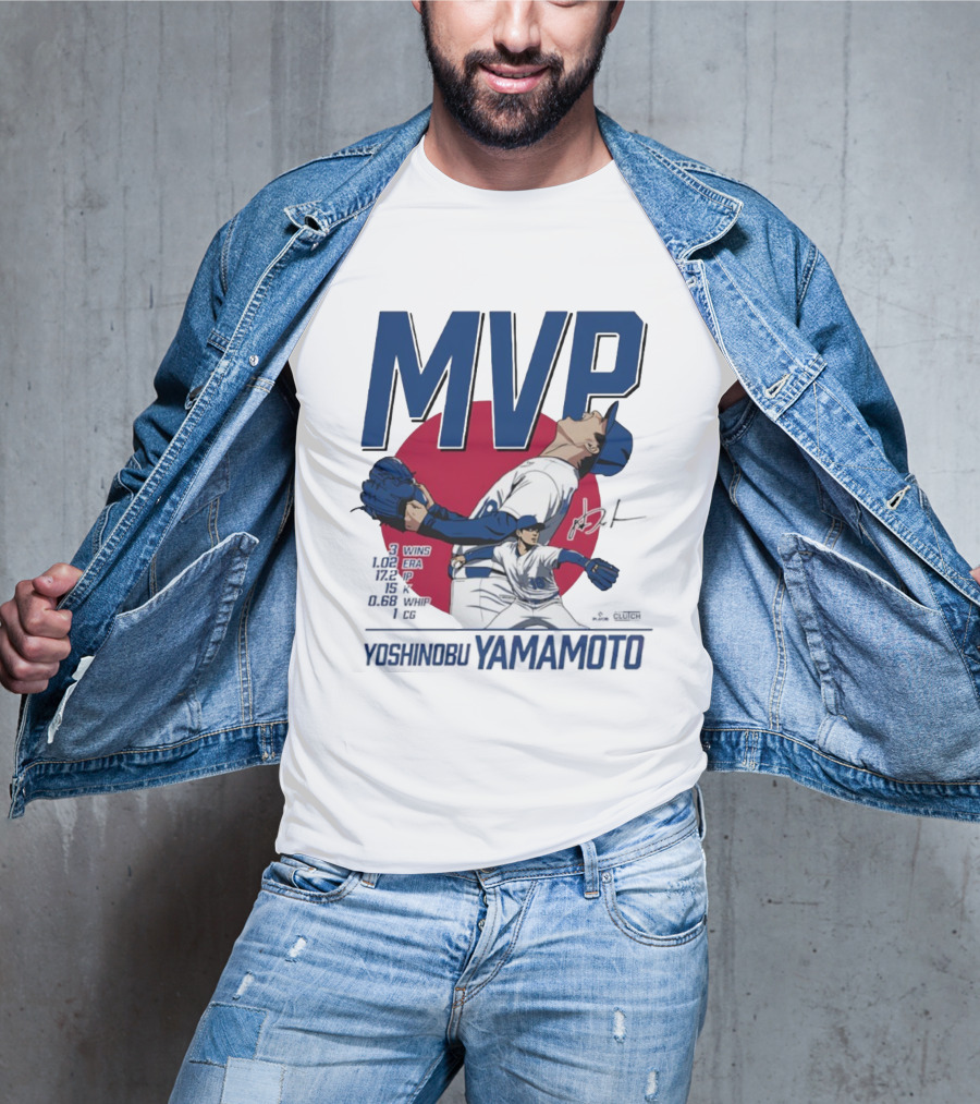 MVP Yoshinobu Yamamoto Three Wins Pitcher ERA Los Angeles Dodgers T-Shirt