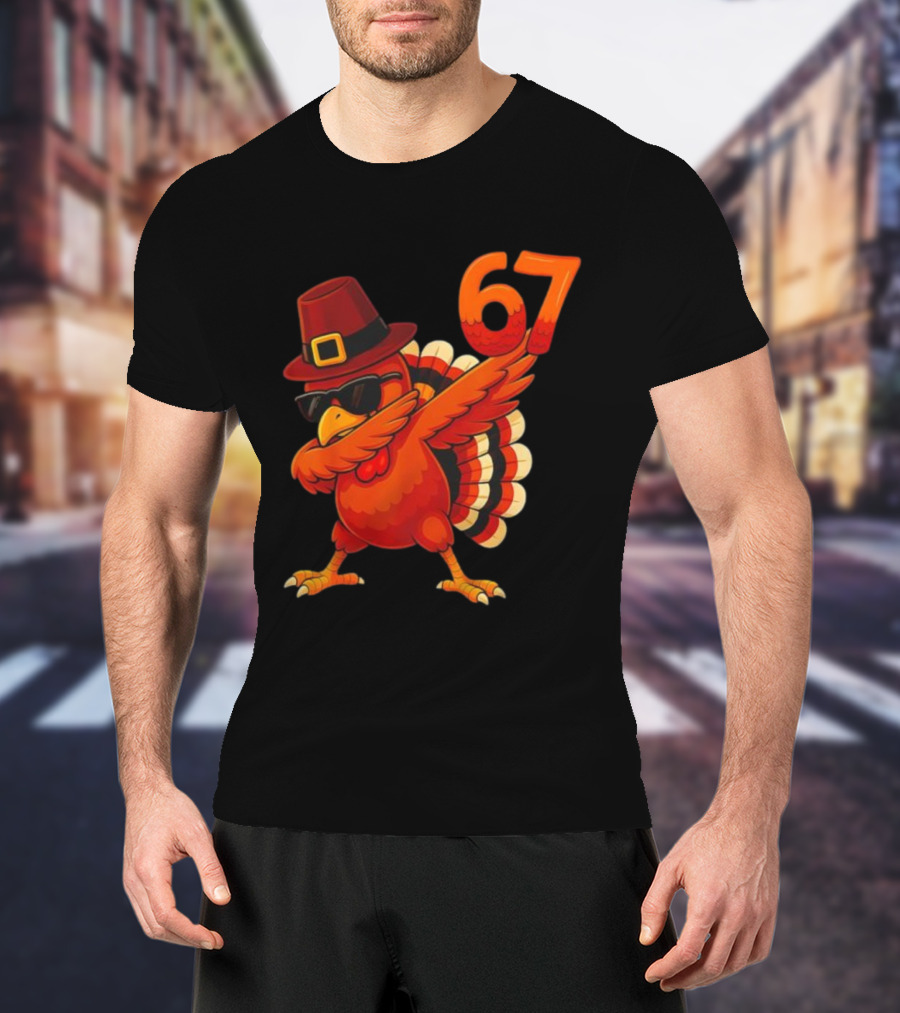 67 Thanksgiving Dabbing Turkey With Hat And Sunglasses T-Shirt