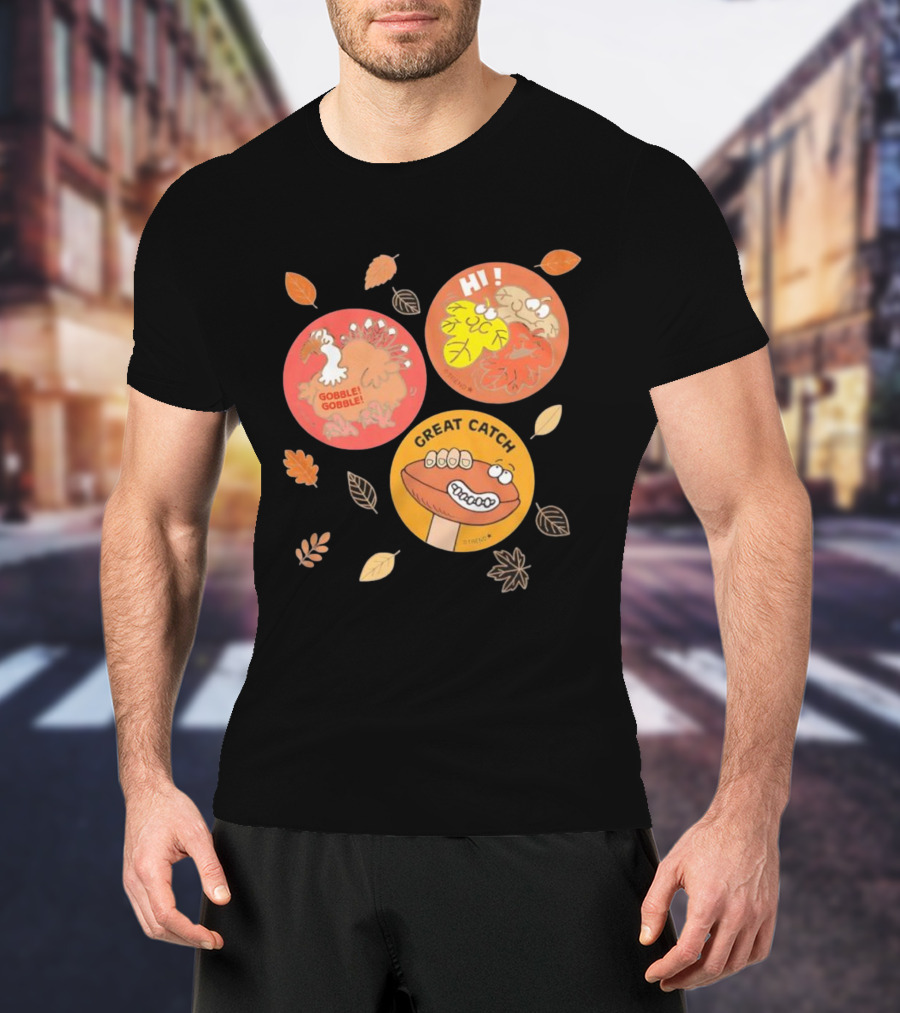 Fall Trio Gobble Gobble Great Catch Leafy Hi T-Shirt