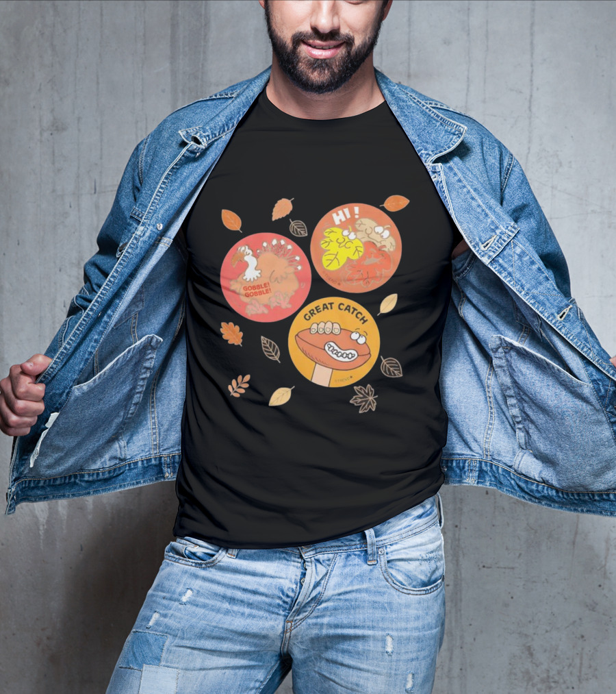 Fall Trio Gobble Gobble Great Catch Leafy Hi T-Shirt