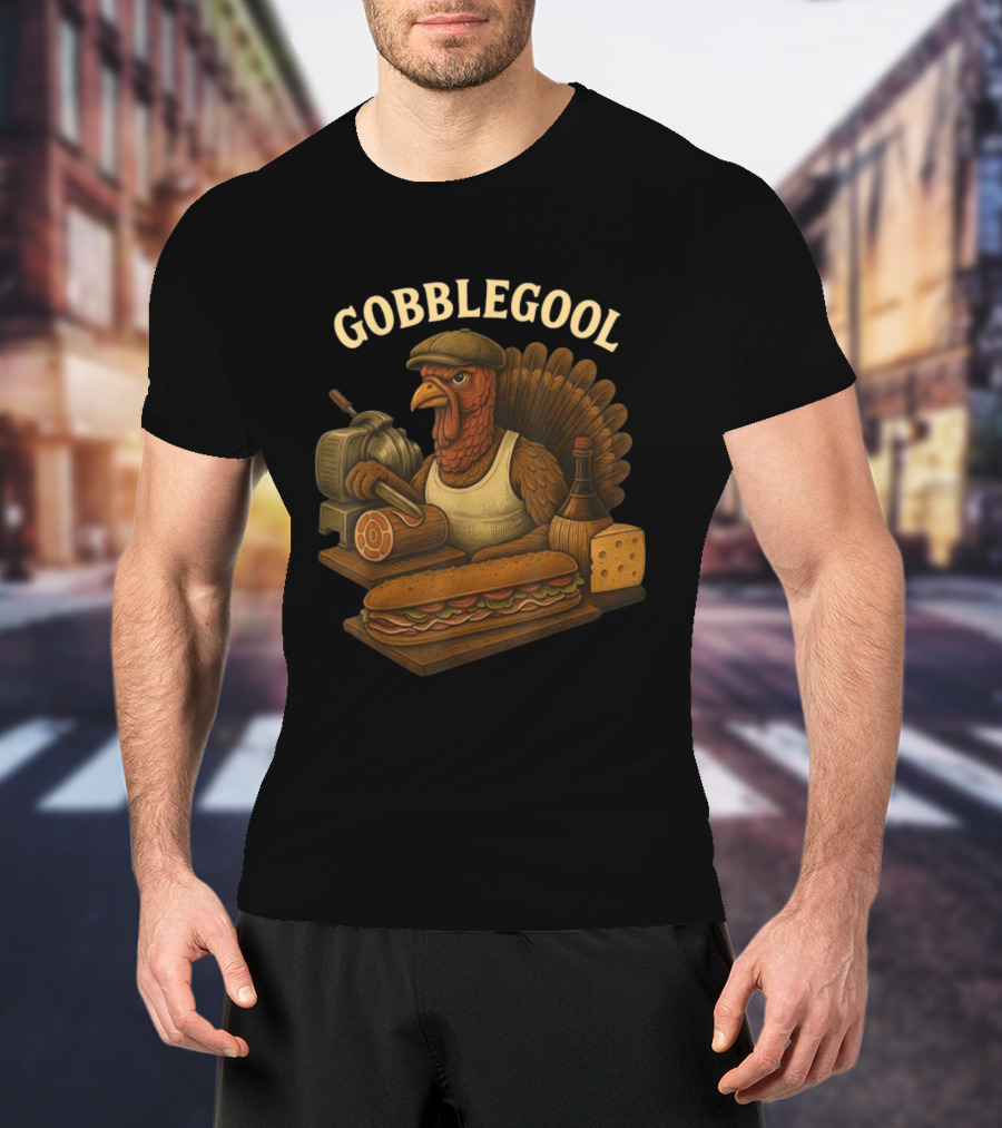 Gobblegool Turkey With Cap Cutting Meat Thanksgiving Sandwich T-Shirt
