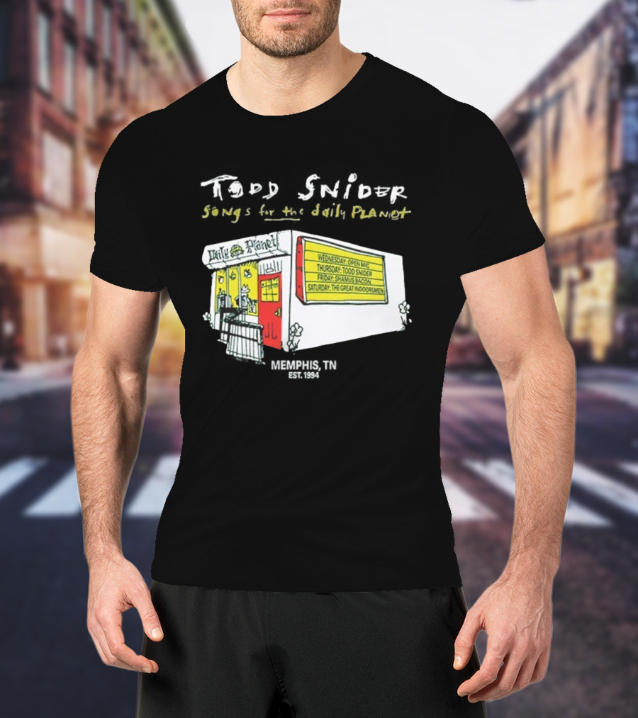 Todd Snider Songs For The Daily Planet Memphis TN Established 1994 Open Mic Shamus Bacon The Great Indoorsmen T-Shirt