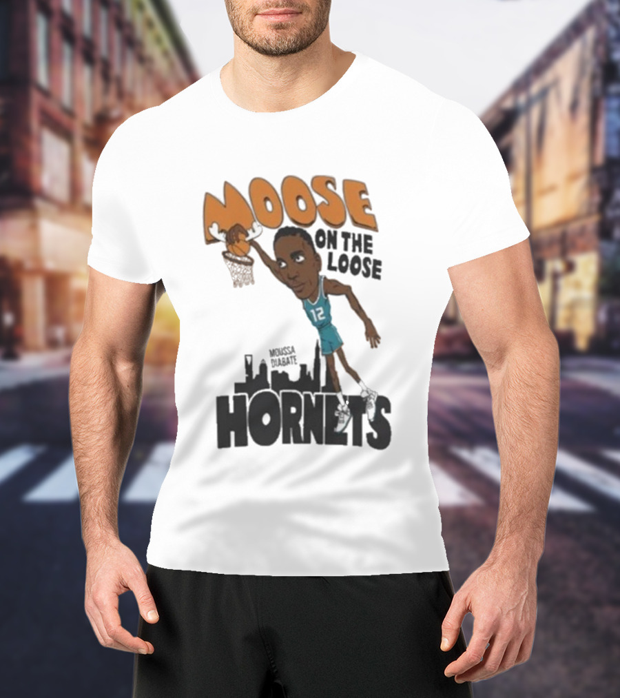 Moose On The Loose Hornets Moussa Diabate Caricature Dunk T-Shirt
