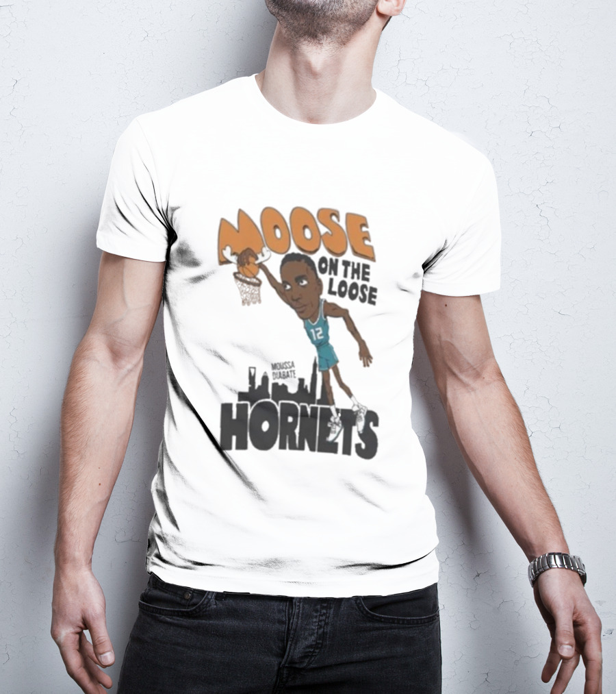 Moose On The Loose Hornets Moussa Diabate Caricature Dunk T-Shirt