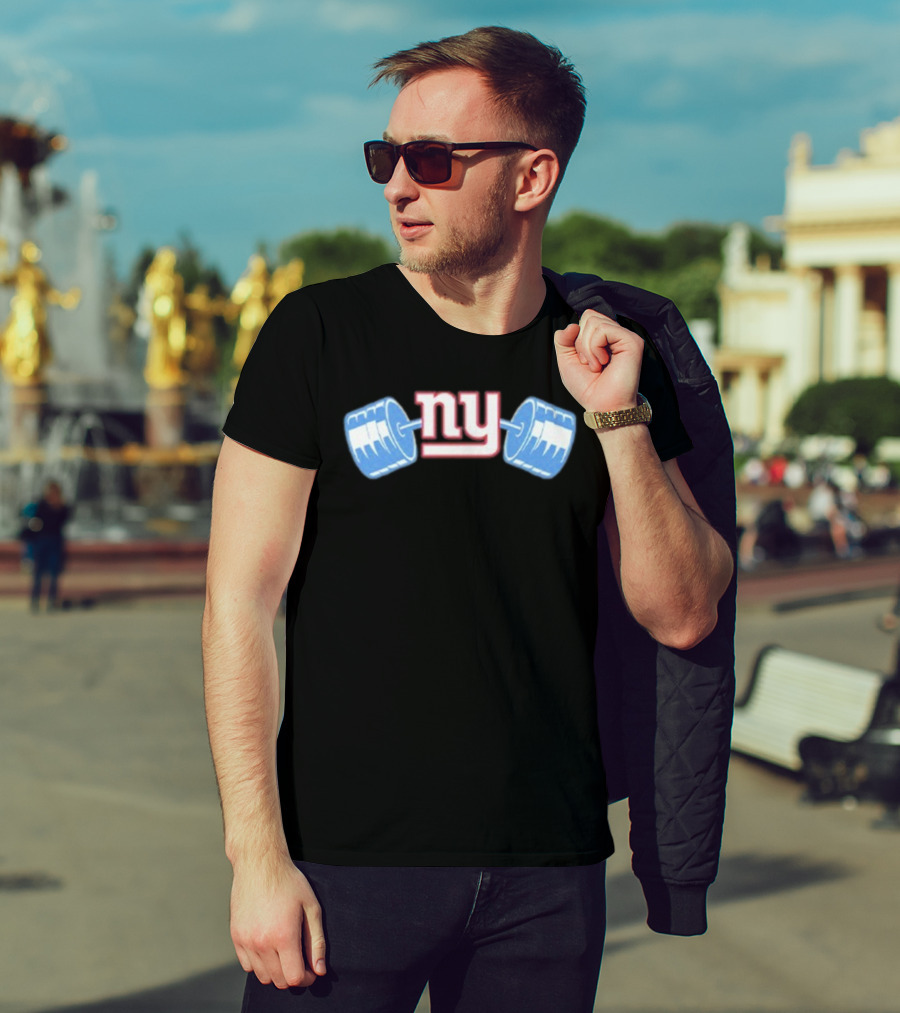 Daniel Jones New York Giants NY Barbell Icon T-Shirt