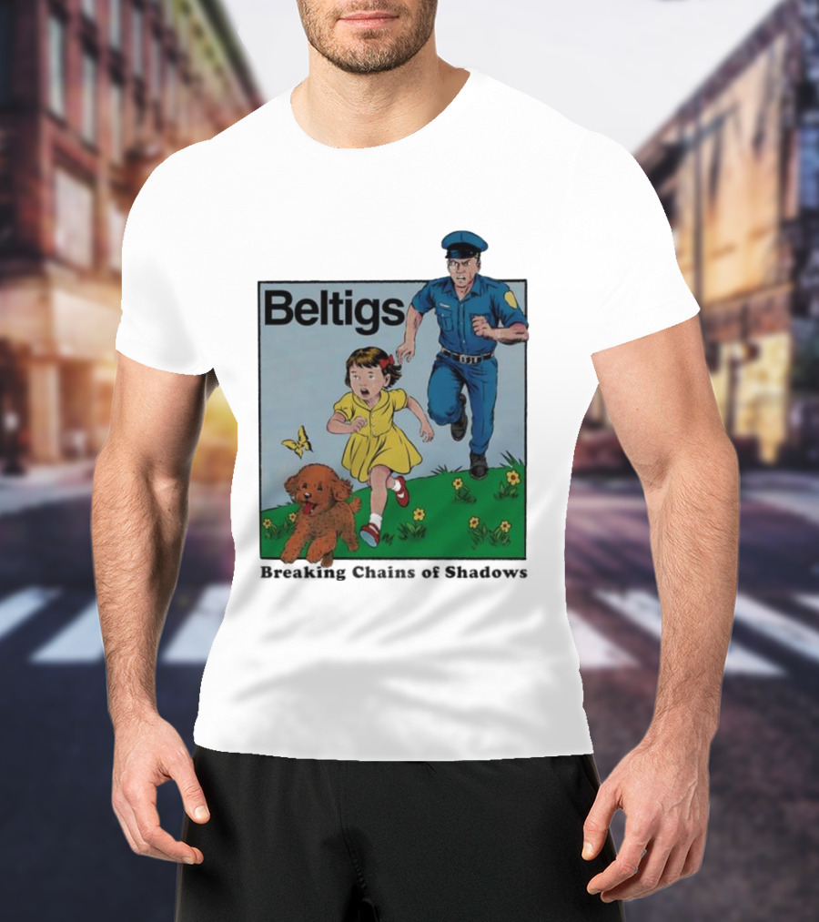 Beltigs Escape Run With Policeman Girl Dog And Butterfly T-Shirt