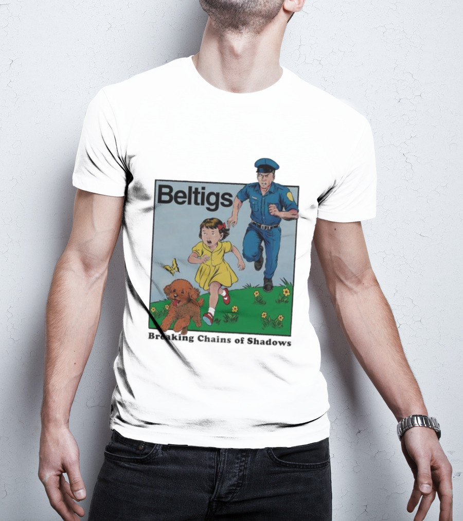 Beltigs Escape Run With Policeman Girl Dog And Butterfly T-Shirt