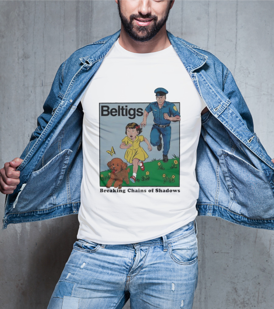 Beltigs Escape Run With Policeman Girl Dog And Butterfly T-Shirt