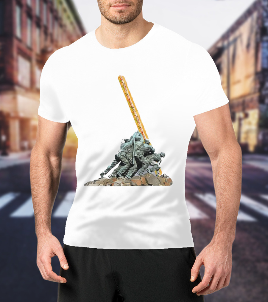 Hoagie Thrower Sandwich Guy Soldiers Raising Sandwich Spoof Satire Joke Anti-Fascist T-Shirt