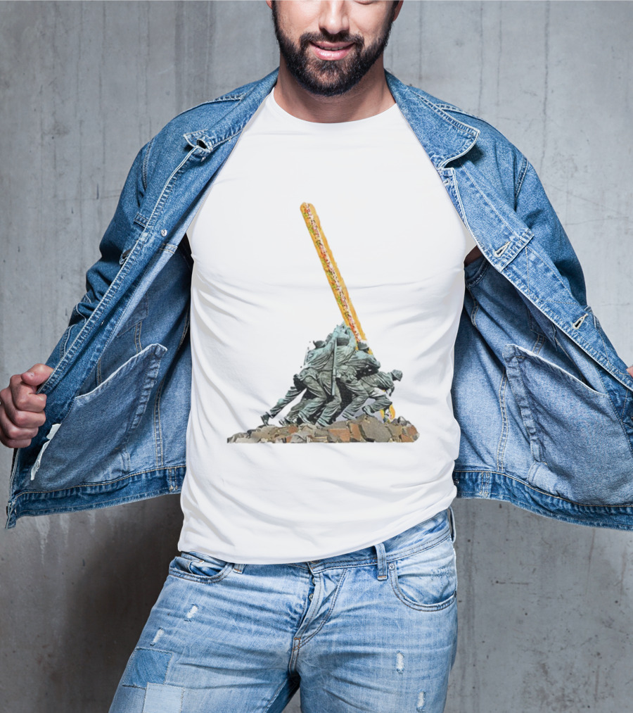 Hoagie Thrower Sandwich Guy Soldiers Raising Sandwich Spoof Satire Joke Anti-Fascist T-Shirt