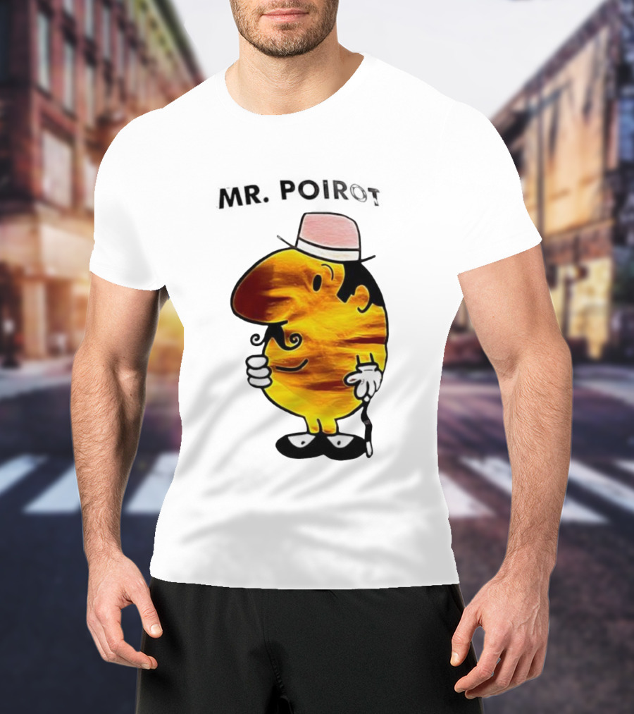 Hercule Poirot Cartoon Character With Pink Bowler Hat T-Shirt