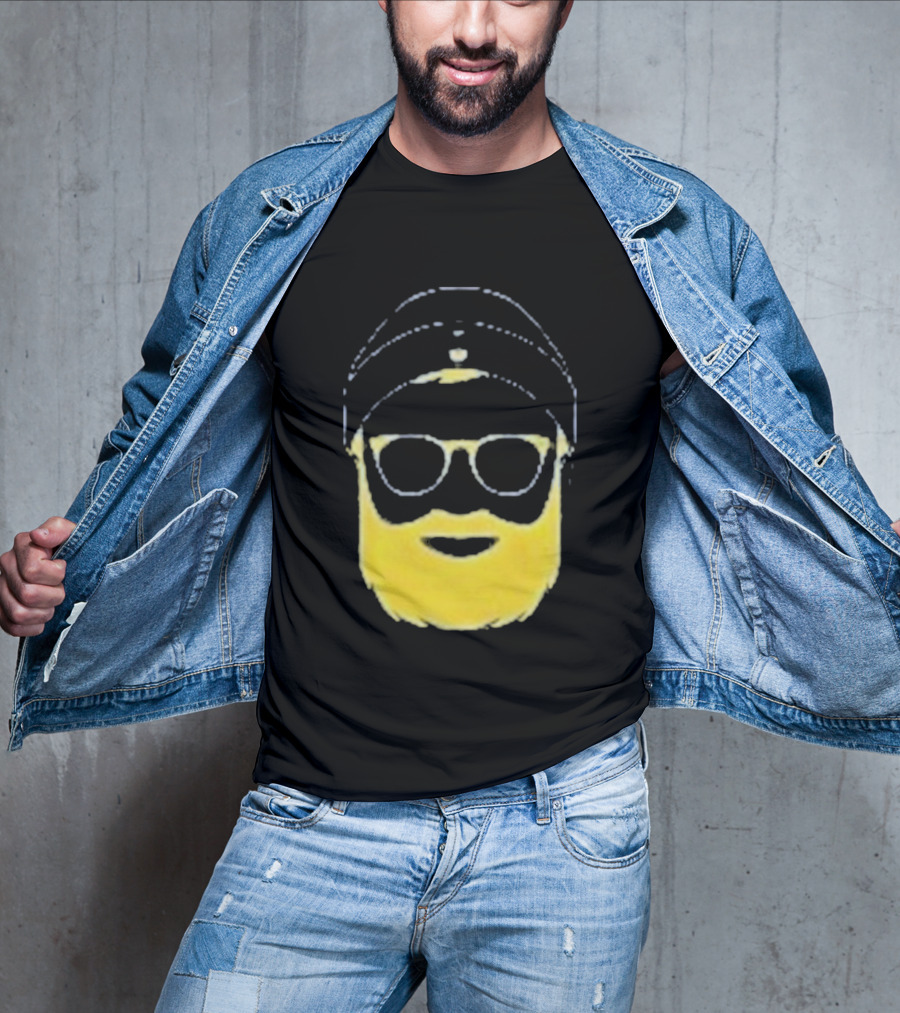Letterman Beard Glasses Beanie Icon Sketch T-Shirt