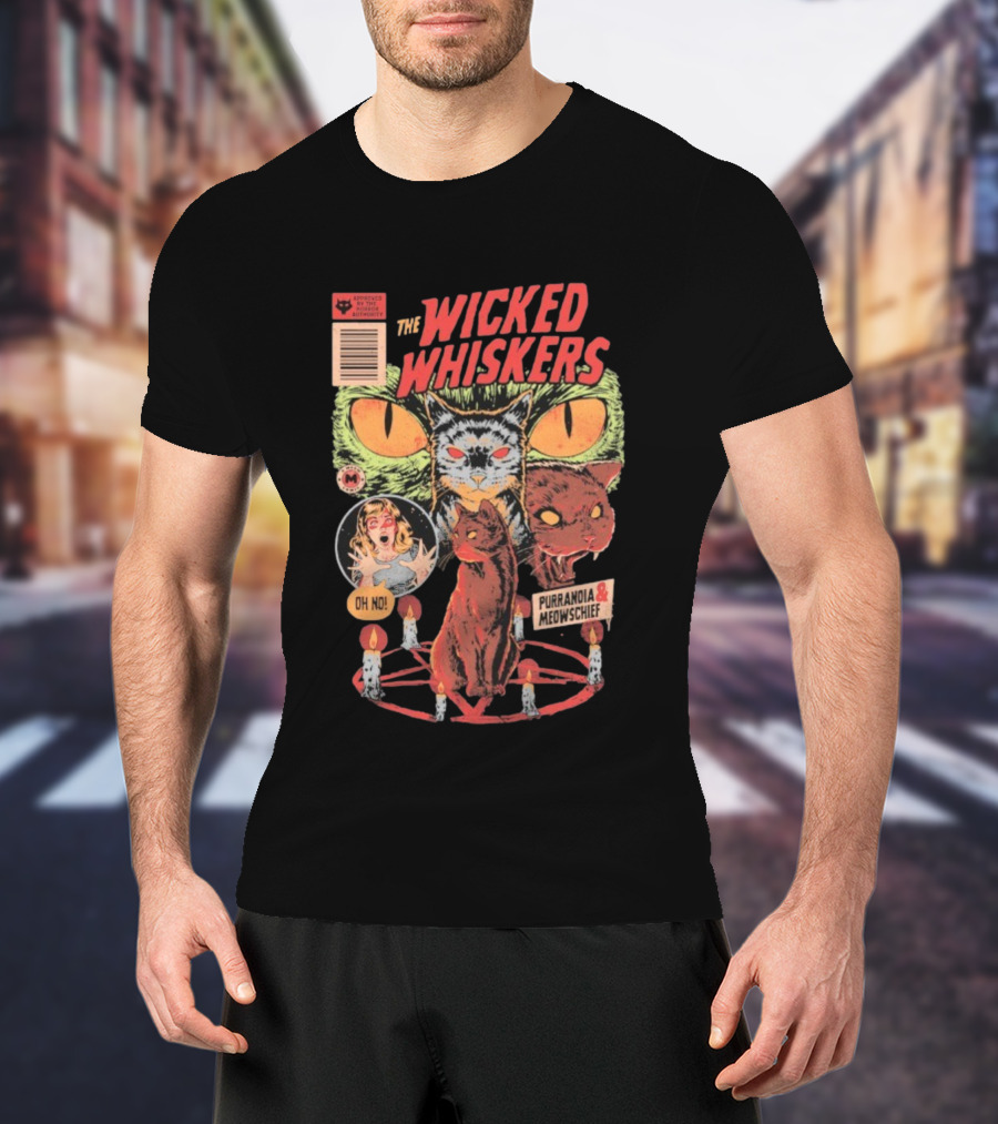 The Wicked Whiskers Oh No Purranoia Meowschief Comic Style Cats T-Shirt