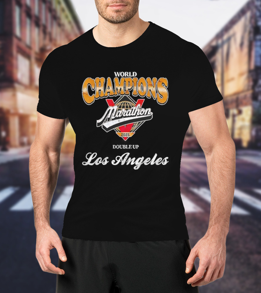 World Champions Marathon 2025 Los Angeles Victory Double Up T-Shirt