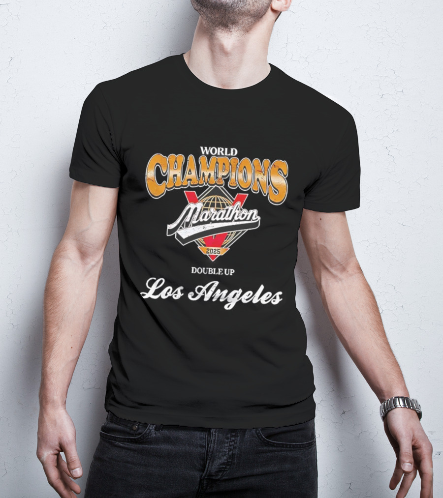 World Champions Marathon 2025 Los Angeles Victory Double Up T-Shirt