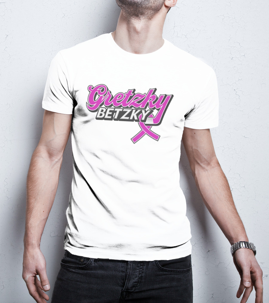 Gretzky Betzky Hockey Awareness Pink Ribbon Hockey Stick T-Shirt