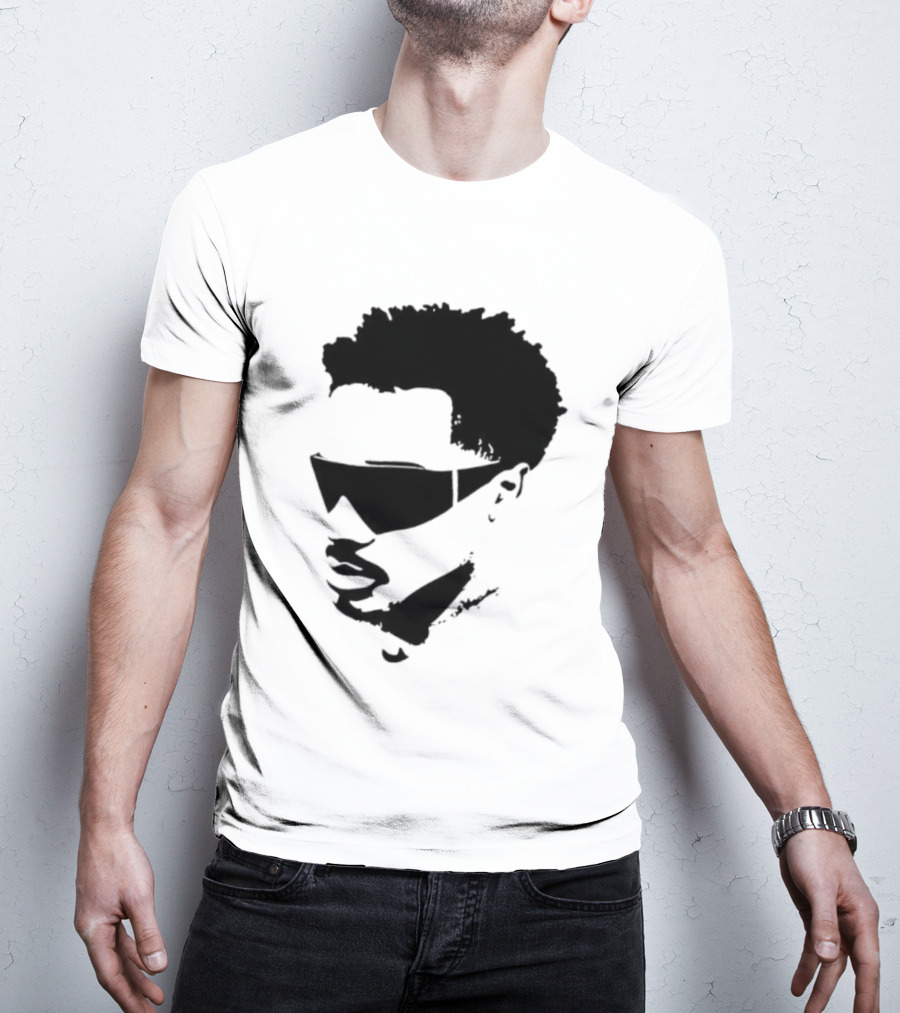 Plaqueboymax Face Outline With Sunglasses And Abstract Hair Sketch T-Shirt